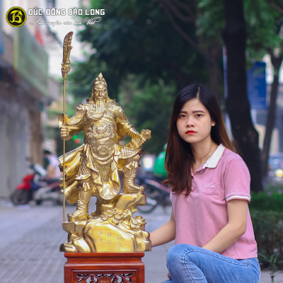 Tượng Đồng Quan Công Đứng Trên Đá Chống Đao Catut cao 7 tấc ( 69 cm ) ở Sài Gòn TPHCM