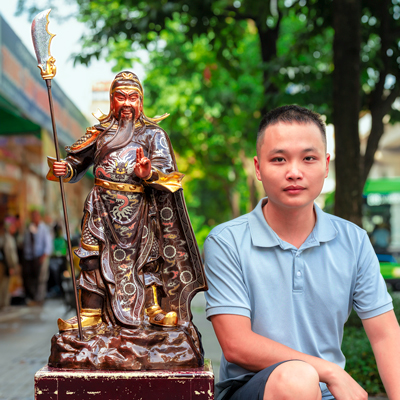 Tượng Đồng Quan Công Đứng Trên Đá Chống Đao tại Sài Gòn TPHCM
