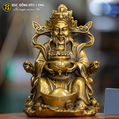 Tượng Đồng Thần Tài Ngồi Cầm Hũ Tiền cao 2 tấc ( 24 cm ) ở Sài Gòn TPHCM