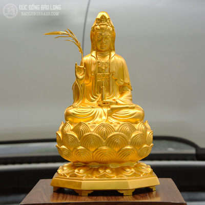  Tượng Đồng Phật Bà Quan Âm ngồi bệ dát vàng 9999 cao 5 tấc ( 48 cm ) ở Sài Gòn TPHCM