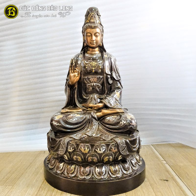  Tượng Đồng Phật Bà Quan Âm ngồi bệ Khảm Tam Khí cao 6 tấc ( 61 cm ) ở Sài Gòn TPHCM