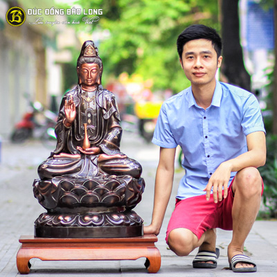  Tượng Đồng Phật Bà Quan Âm Ngồi Đài Sen Khảm Tam Khí cao hơn 8 tấc ( 86 cm ) ở Sài Gòn TPHCM