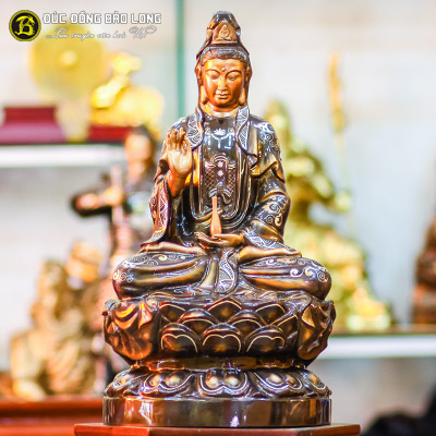  Tượng Đồng Phật Bà Quan Âm ngồi bệ Khảm Tam Khí cao 5 tấc ( 48 cm ) ở Sài Gòn TPHCM