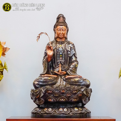  Tượng Đồng Phật Bà Quan Âm ngồi bệ sen Khảm Tam Khí Điểm Vàng cao 6 tấc ( 61 cm ) ở Sài Gòn TPHCM