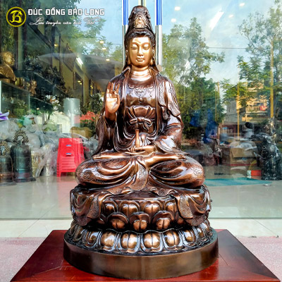  Tượng Đồng Phật Bà Quan Âm ngồi bệ Hạ Màu Thời Gian cao 6 tấc ( 61 cm ) ở Sài Gòn TPHCM