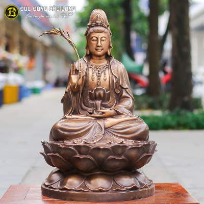  Tượng Đồng Phật Bà Quan Âm ngồi bệ màu Giả Cổ cao 5 tấc ( 48 cm ) ở Sài Gòn TPHCM