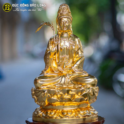  Tượng Đồng Phật Bà Quan Âm ngồi bệ dát vàng 9999 cao 5 tấc ( 48 cm ) ở Sài Gòn TPHCM