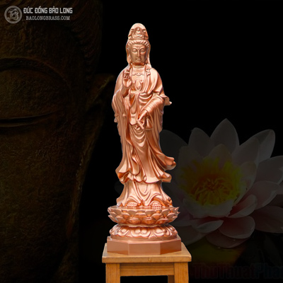  Tượng Đồng Phật Bà Quan Âm Đứng Đài Sen cao 6 tấc ( 61 cm ) ở Sài Gòn TPHCM