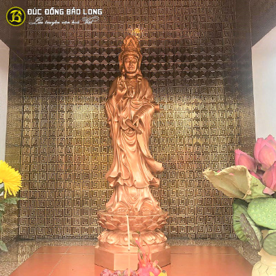  Tượng Đồng Phật Bà Quan Âm Đứng Đài Sen cao 1m27 ở Sài Gòn TPHCM