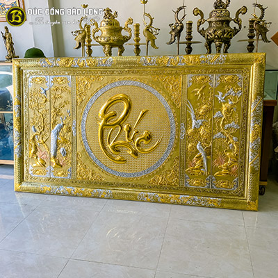 Tranh Tứ Quý Chữ Phúc Dát Vàng, Bạc 2m31x1m33 Khung Liền Đồng tại Sài Gòn TPHCM