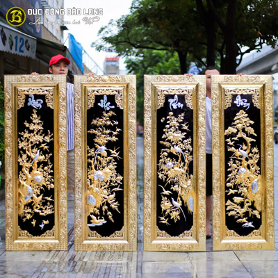 Tranh Tứ Quý Mạ Vàng, Dát Bạc 1m55x55cm Khung Liền Đồng tại Sài Gòn TPHCM