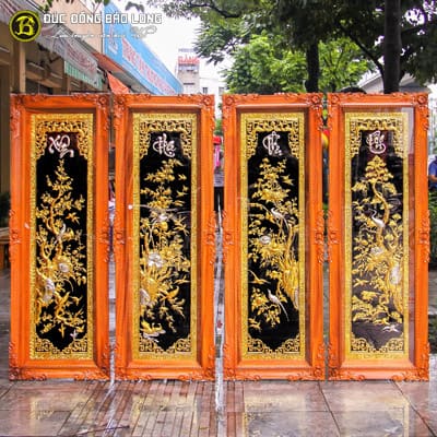 Tranh Tứ Quý Mạ Vàng, Dát bạc khung Gõ Đỏ 1m55x55cm tại Sài Gòn TPHCM