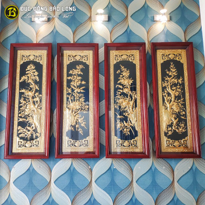 Tranh Tứ Quý Bằng Đồng 1m07x39cm Khung Gỗ Chò Chỉ tại Sài Gòn TPHCM