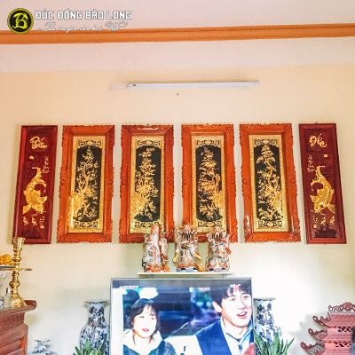 Tranh Tứ Qúy Bằng Đồng 1m07x40cm Mạ Vàng Khung Gỗ Gõ tại Sài Gòn TPHCM