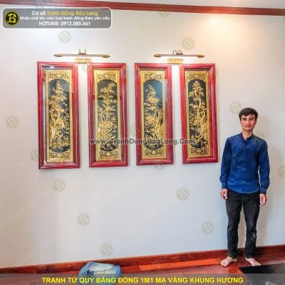 Tranh Tứ Qúy 1m1 Mạ Vàng Khung Gỗ Hương tại Sài Gòn TPHCM
