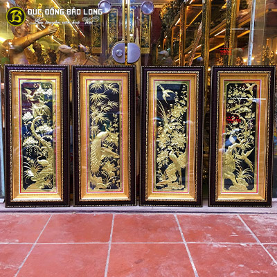 Tranh Tứ Quý Bằng Đồng Giá Rẻ Cỡ Nhỏ 73cmx30cm tại Sài Gòn TPHCM
