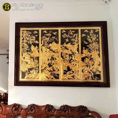 Tranh Tứ Quý Mạ Vàng Khung 1m76x1m27 Khung Gỗ Gụ tại Sài Gòn TPHCM