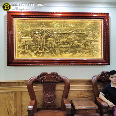 Tranh Đồng Quê Bằng Đồng 2mx1m27 Khung Gỗ Hương Tại Sài Gòn TPHCM