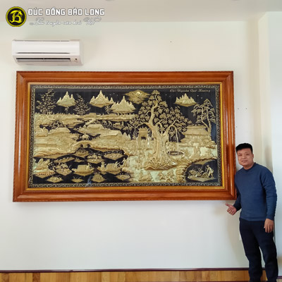 Tranh Đồng Quê Bằng Đồng 2m62x1m55 Khung Gõ Đỏ Tại Sài Gòn TPHCM
