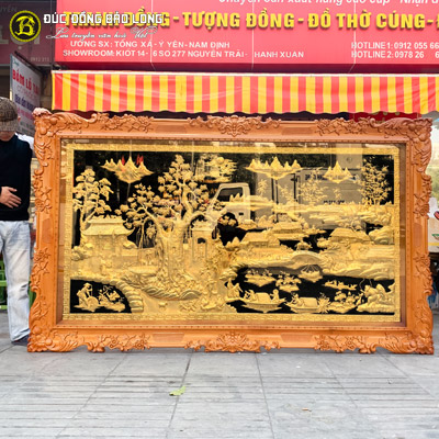 Tranh Đồng Quê Bằng Đồng Mạ Vàng 2m62x1m55 Khung Gõ Đỏ Tại Sài Gòn TPHCM
