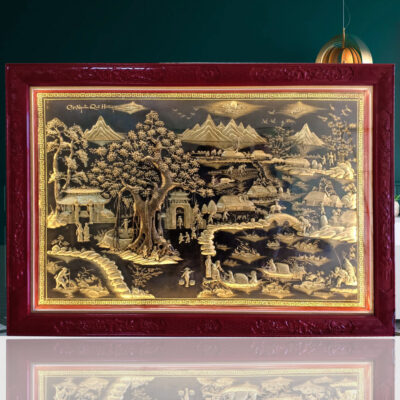 Tranh Đồng Quê Bằng Đồng 2m62x1m76 Khung Gỗ Hương Tại Sài Gòn TPHCM