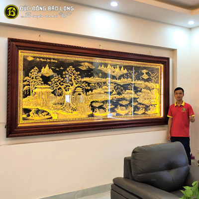 Tranh Đồng Quê Bằng Đồng 2m81 x 1m27 Khung Gỗ Hương Tại Sài Gòn TPHCM