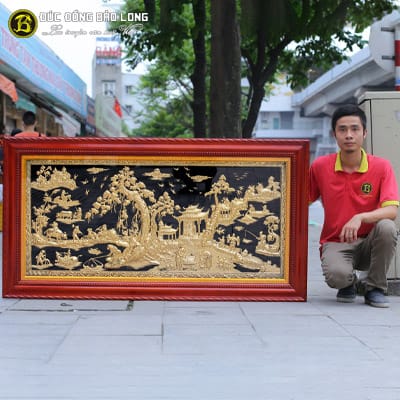 Tranh Đồng Quê Bằng Đồng Hàng Dập Mạ Vàng 1m7x90cm Tại Sài Gòn TPHCM
