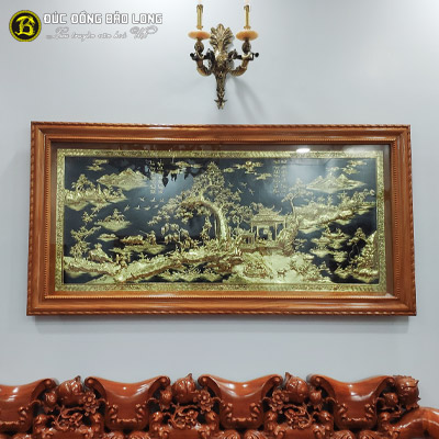Tranh Đồng Quê Bằng Đồng 1m76x89cm Khung Gõ Đỏ Tại Sài Gòn TPHCM