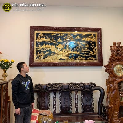 Tranh Đồng Quê Mạ Vàng Khung Gỗ Gụ 1m97x1m07 Tại Sài Gòn TPHCM