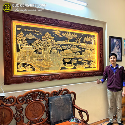 Tranh Đồng Quê Bằng Đồng 2m31x1m27 Khung Gỗ Hương Tại Sài Gòn TPHCM