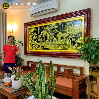 Tranh Đồng Quê bằng đồng hàng dập khung gỗ giá rẻ 2m3x1m2 Tại Sài Gòn TPHCM