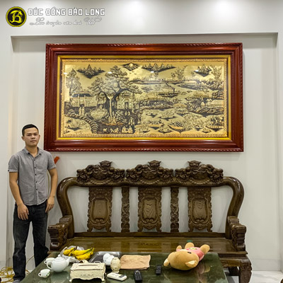 Tranh Đồng Quê Bằng Đồng Hàng Dập Nền Xước Giả Cổ 2m3 x 1m2 Tại Sài Gòn TPHCM