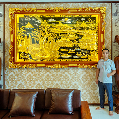 Tranh Đồng Quê Bằng Đồng Dát Vàng, Bạc Khung Gỗ 2m81 x 1m76 Tại Sài Gòn TPHCM