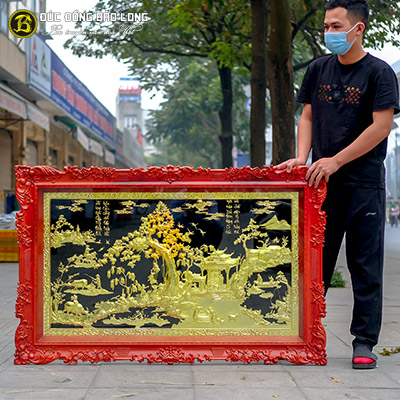 Tranh Đồng Quê Bằng Đồng Mạ Vàng 1m39x89cm Khung Gõ Đỏ Tại Sài Gòn TPHCM