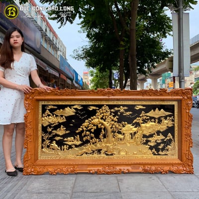 Tranh Đồng Quê Mạ Vàng 1m76x89cm Khung Gõ Đỏ Tại Sài Gòn TPHCM