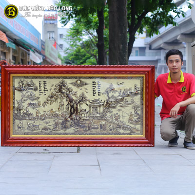 Tranh Đồng Quê Bằng Đồng Hàng Dập Nền Xước 1m7x90cm Tại Sài Gòn TPHCM