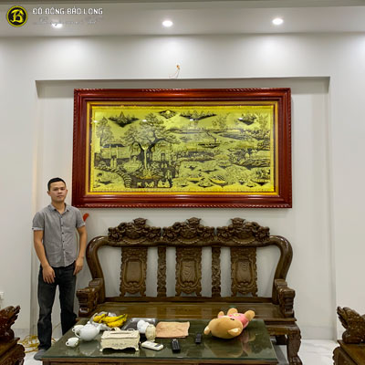 Tranh Đồng Quê nền Xước Màu Giả Cổ khung gỗ Chò Chỉ 2m31x1m27 Tại Sài Gòn TPHCM