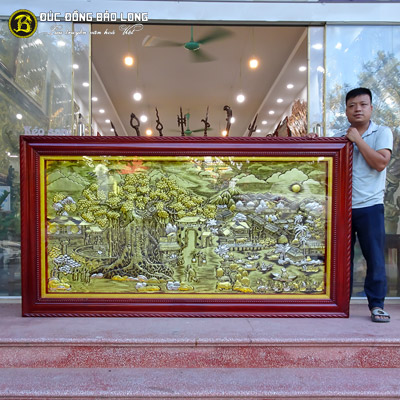 Tranh Đồng Quê Hàng Dập Nền Xước 2m3x1m2 Khung Chò Chỉ Tại Sài Gòn TPHCM