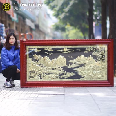 Tranh Sơn Thủy Hữu Tình Bằng Đồng 1m76x89cm Khung Chò Chỉ Tại Sài Gòn TPHCM