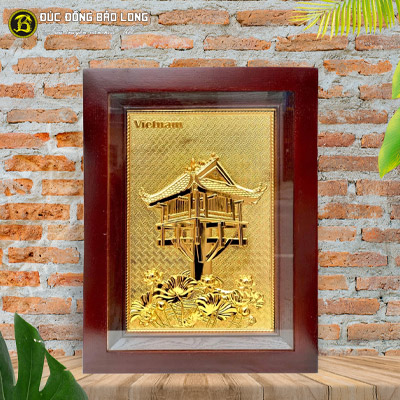Tranh Chùa Một Cột Bằng Đồng Mạ Vàng 28cmx38cm tại Sài Gòn TPHCM