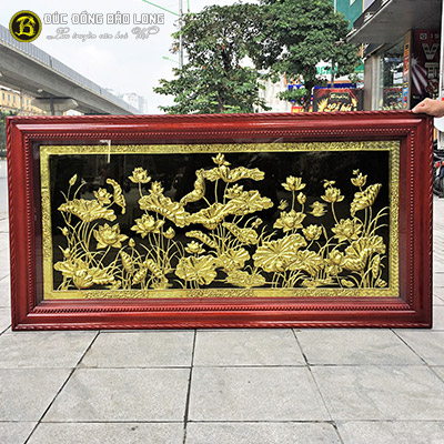 Tranh Hoa Sen Bằng Đồng Khung Gỗ Chò Chỉ 1m76x89cm tại Sài Gòn TPHCM