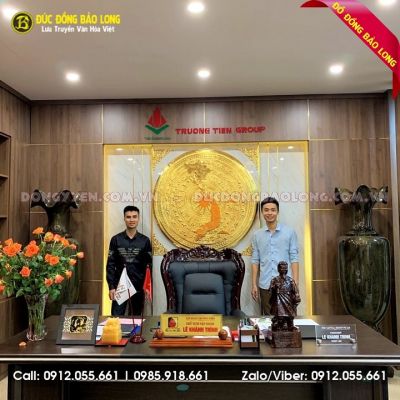Lắp Đặt Mặt Trống Đồng 1m2 Mạ Vàng Cho Khách Cầu Giấy