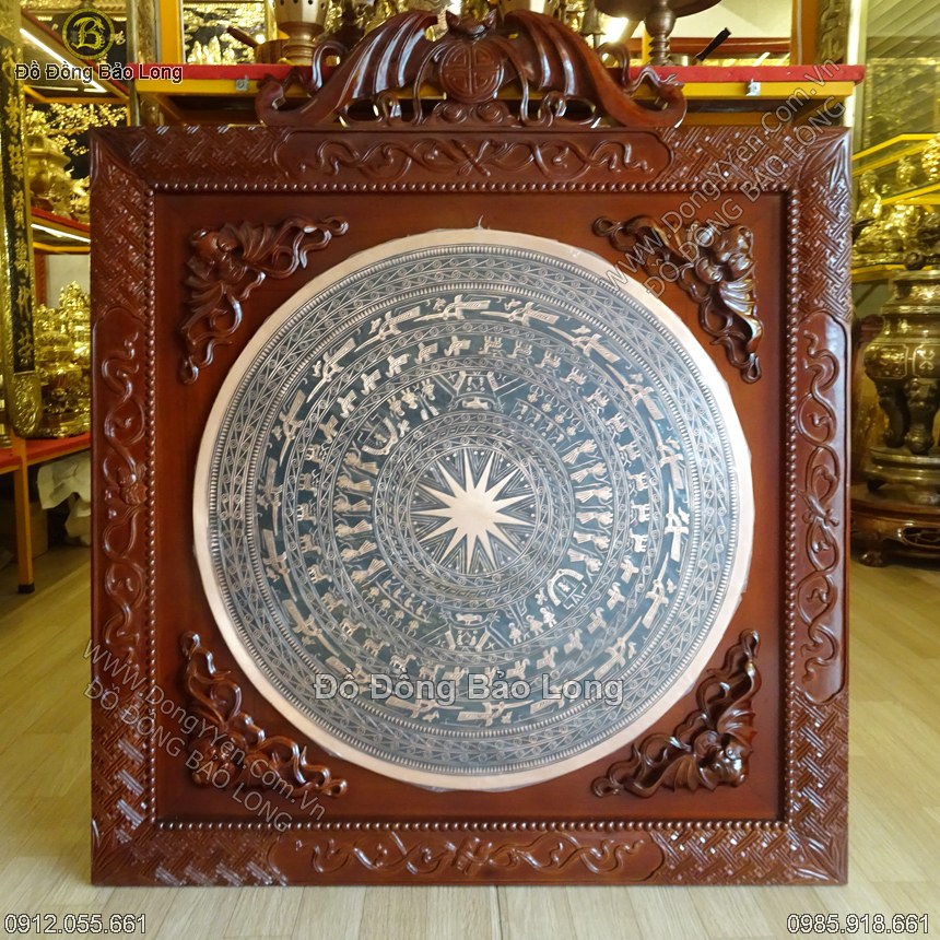 Mặt Trống Đồng Đúc Khung Gỗ Gụ Đục 1m08 tại Sài Gòn TPHCM