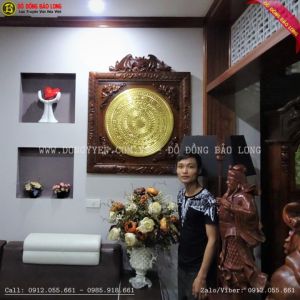 Tranh Mặt Trống Đồng đúc 60cm dát vàng 9999 khung gụ 89cm tại Sài Gòn TPHCM