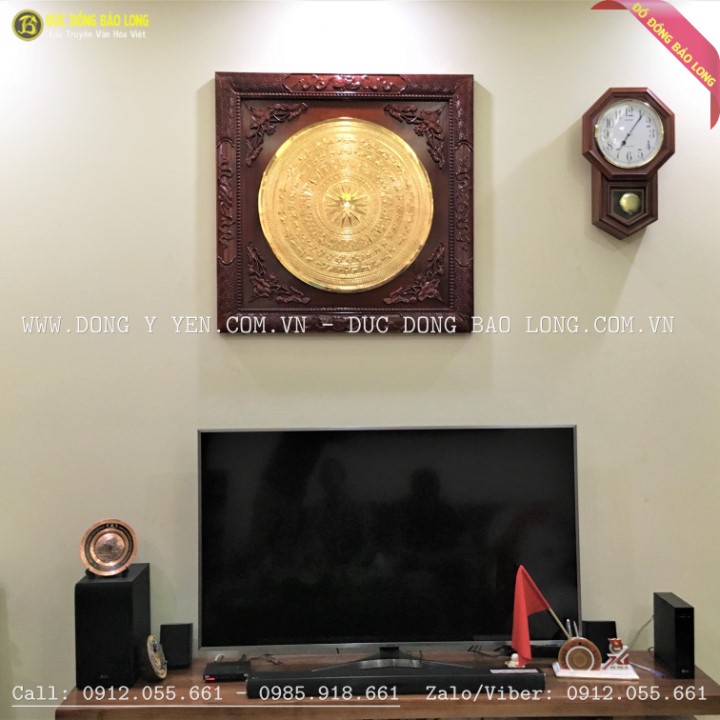 Tranh Mặt Trống Đồng Gò 60cm khung Hương 89cm mạ vàng 24k tại Sài Gòn TPHCM