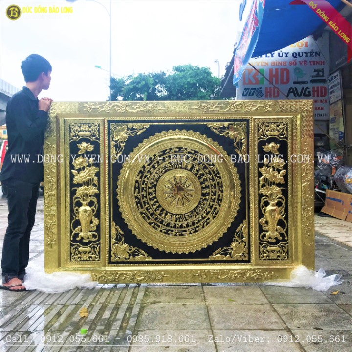 Tranh Mặt Trống Đồng Hoa Sen khung liền đồng cao 1m97 tại Sài Gòn TPHCM