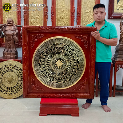 Tranh Mặt Trống Đông Sơn Đúc Bằng Đồng Vàng 1m08 Khung Gỗ Gụ tại Sài Gòn TPHCM