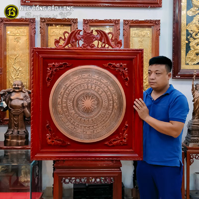Tranh Mặt Trống Ngọc Lũ Đúc Đồng Đỏ Khung Gỗ Hương 88cm tại Sài Gòn TPHCM