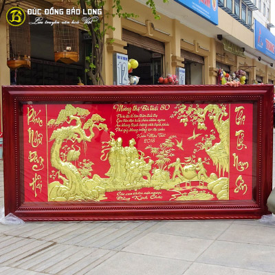 Tranh Mừng Thọ Ông Bà Cha Mẹ bằng đồng khổ 1m76x89cm tại Sài Gòn TPHCM