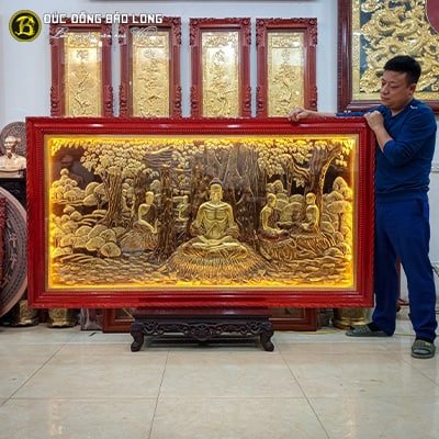 Tranh Phật Thích Ca Ngồi Kiết Già Bằng Đồng Khung Gỗ Hương 2mx1m1 tại Sài Gòn TPHCM